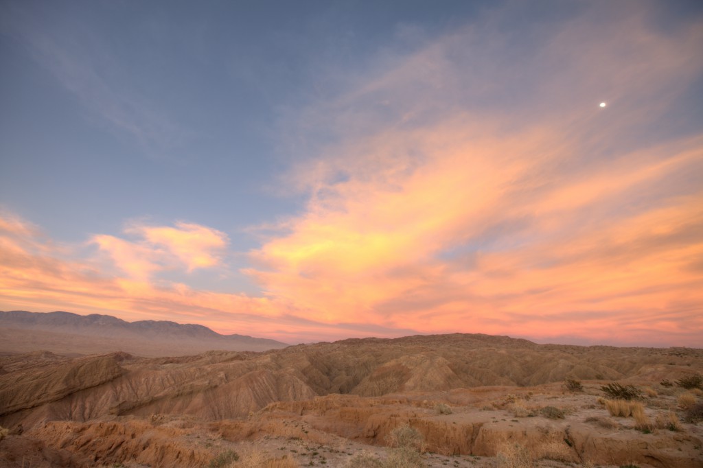 Moon and Clouds During Sunset in Anza Borrego