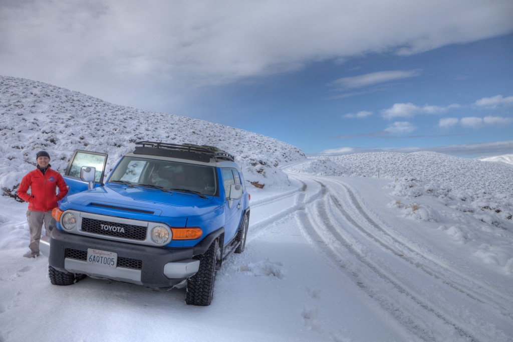 Snow Covered Death Valley, Penelope and FJ Cruiser